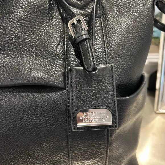 Black Pebbled Leather Top-Handle Tote - Picture 2 of 14